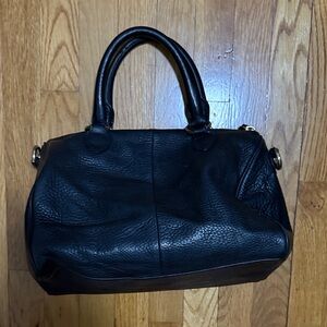 J Crew Classic Black Leather Top-Handle Boston bag